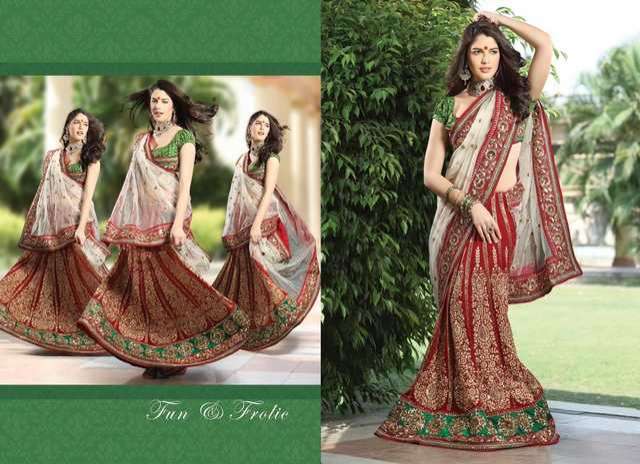 Bollywood Designer lehengas Sarees inkl.Blusenstoff